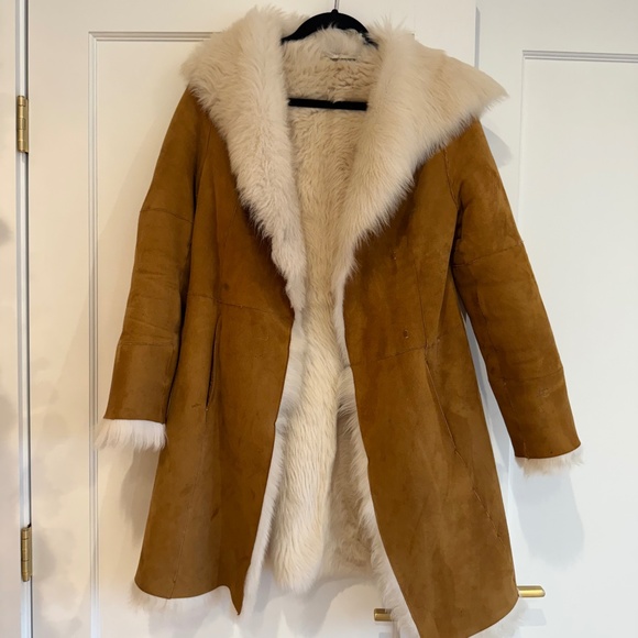 UGG Suede Shearling Fur Coat | Carmel Chestnut Sz Small - Picture 6 of 11